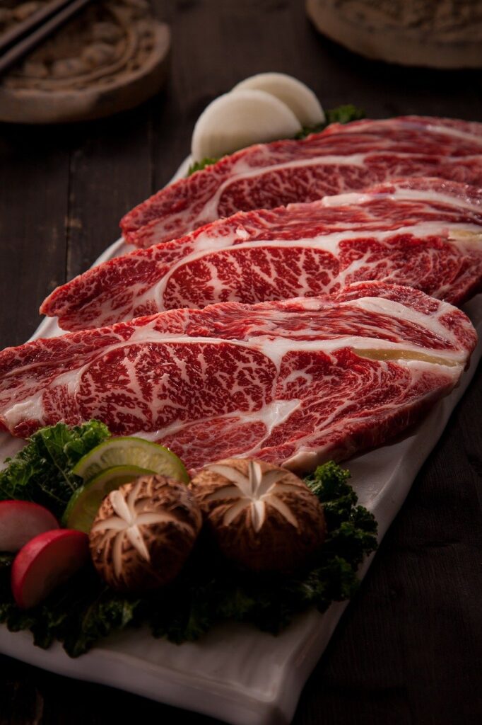 Corte de carne marmoleada Wagyu