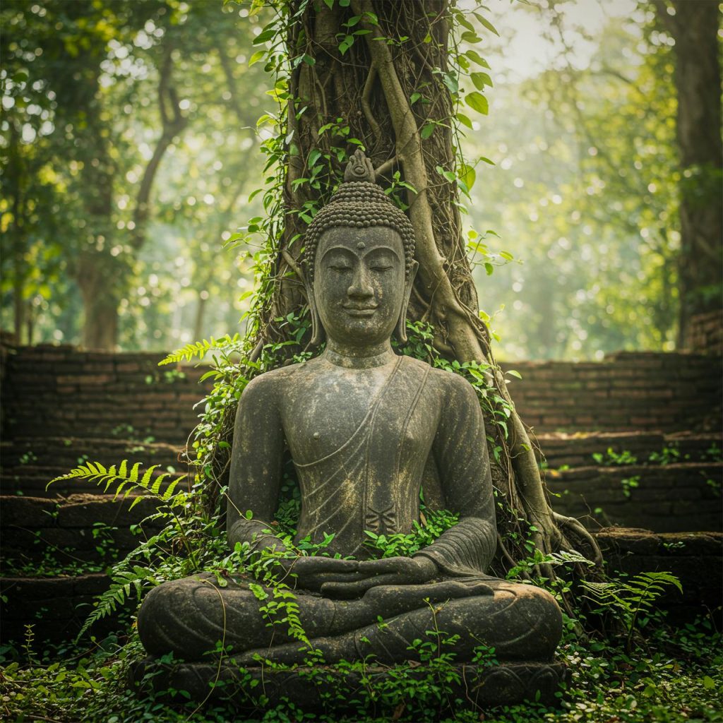 Estatua de Buda en sala de estar para decoración zen